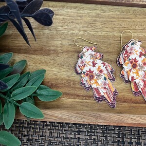 Fall Floral Earrings, Fall Feather Floral Lightweight Earrings