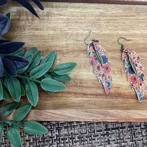 Fall Floral Earrings, Fall Feather Floral Lightweight Earrings