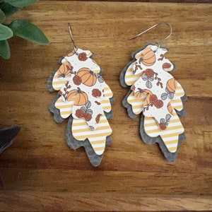 Fall Pumpkin Earrings, Fall Feather Pumpkin Lightweight Earrings