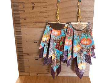 Fall Pumpkin Earrings, Fall Feather Pumpkin Lightweight Earrings