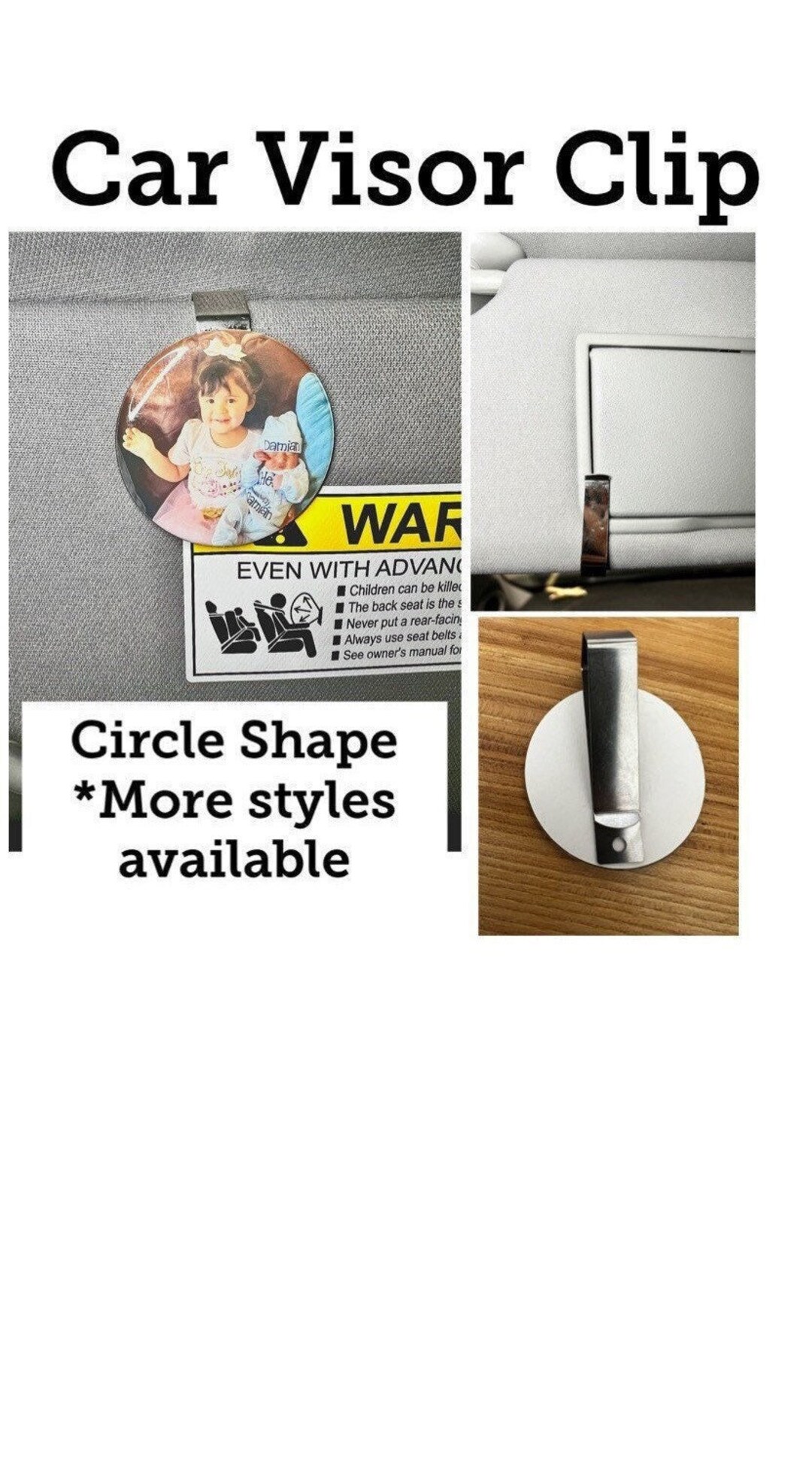 Custom Photo Car Visor Clip, Car Visor Picture Frame, Circle Car Visor Clip, Car Visor Accessory