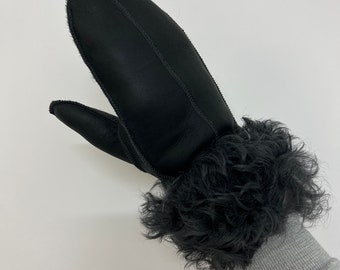 Luxury Sheepskin Black Mittens Gloves