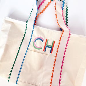 RIC RAC Tote Bag Monogram Colorful Embroidered - Etsy