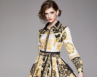 Designer Classic Art Pattern Dress Women One Piece Dress With Etsy