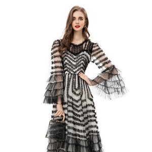 Beading mesh splicing pleated maxi dress on sale