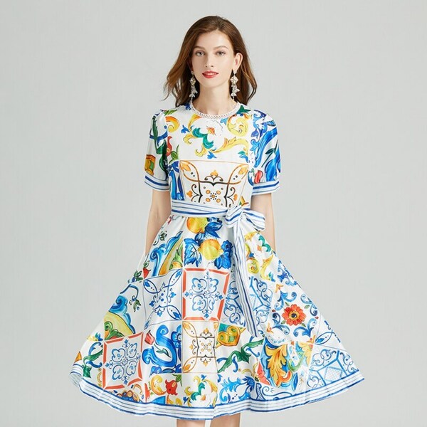 Porcelain Print Dress Blue and White Etsy