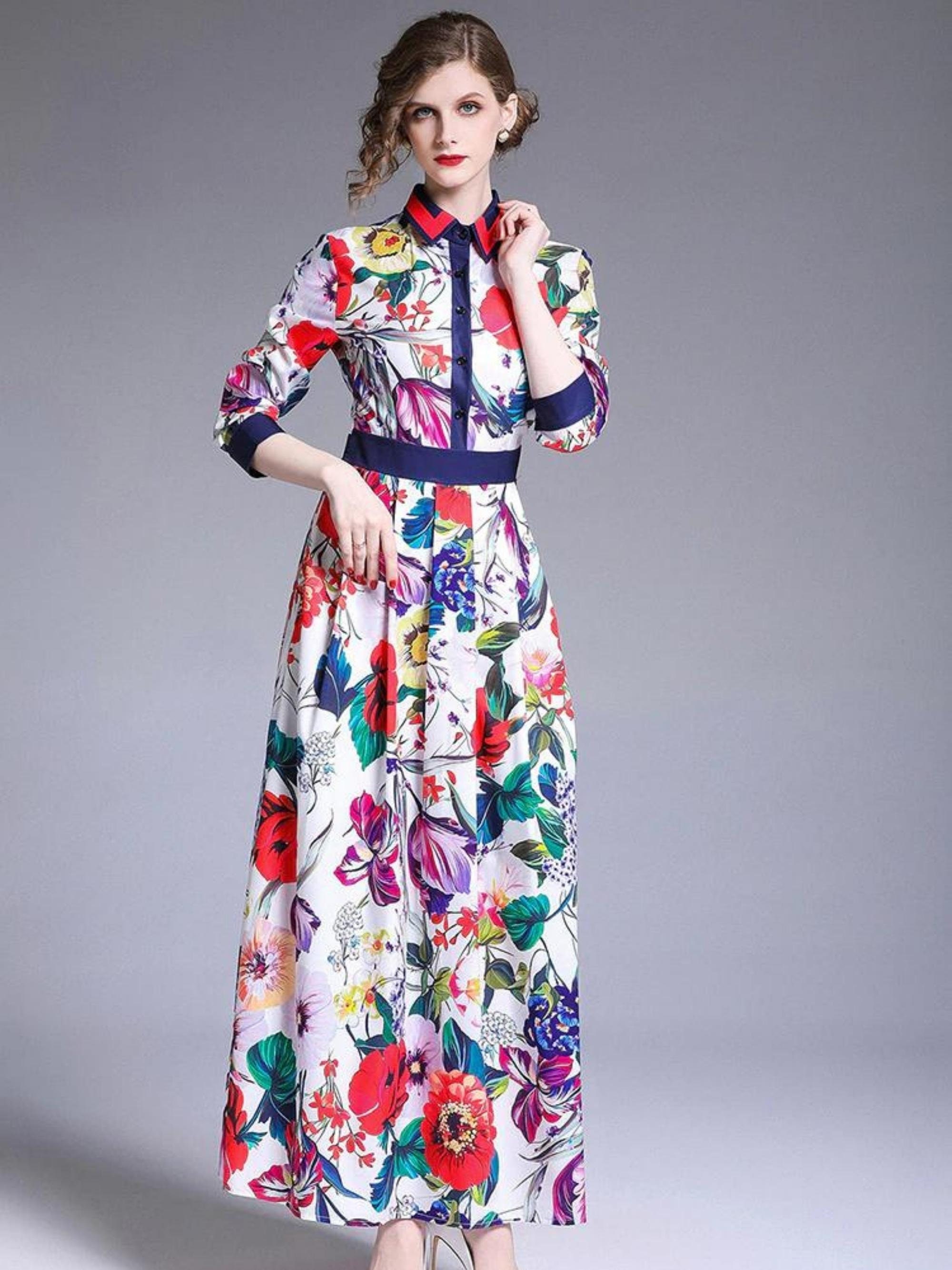 Fashion Flower Long Dress Beach Style Women Boho Long Maxi New - Etsy