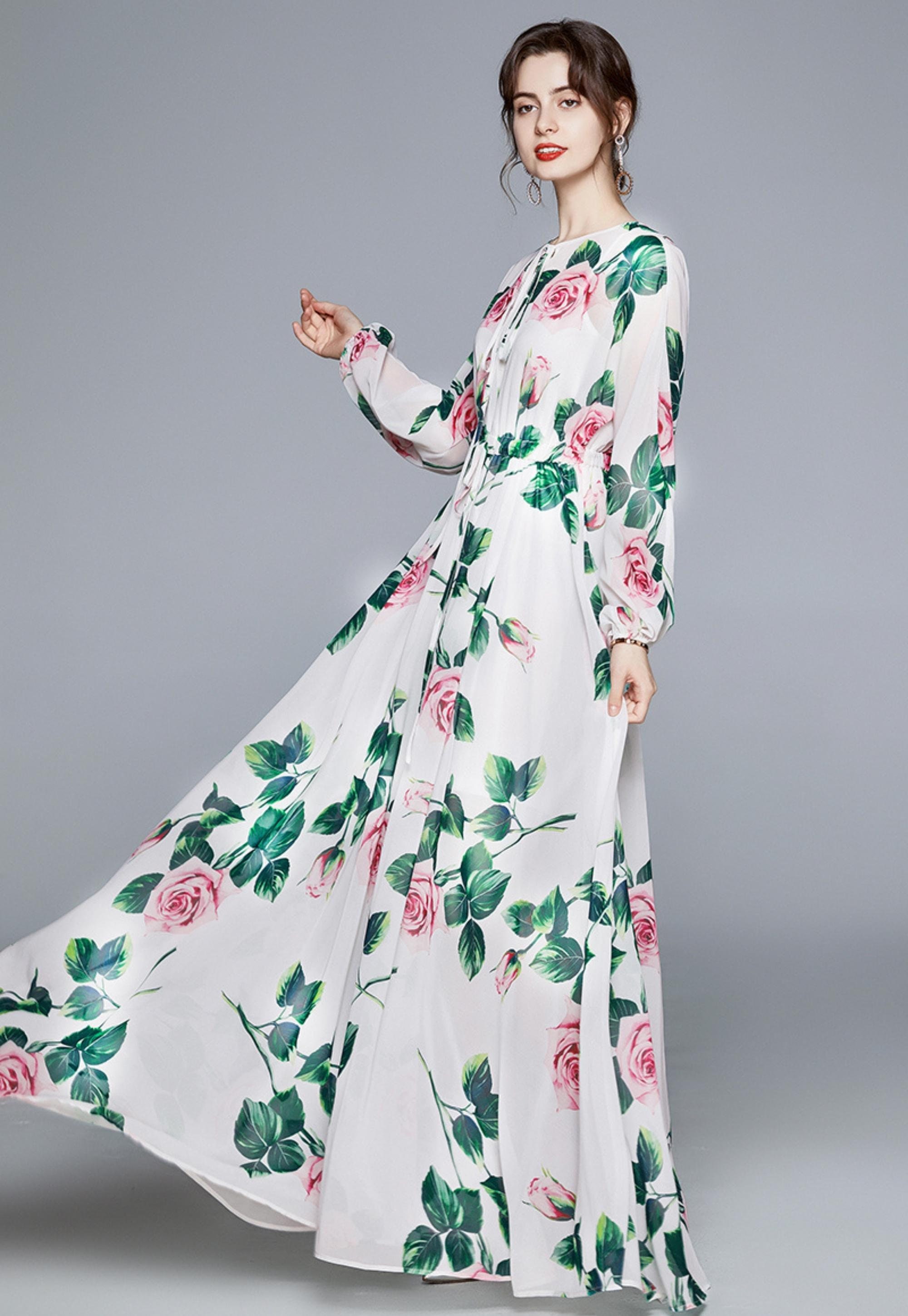 Fashion Runway Boho Maxi Dresses Women's Long Sleeve Rose - Etsy