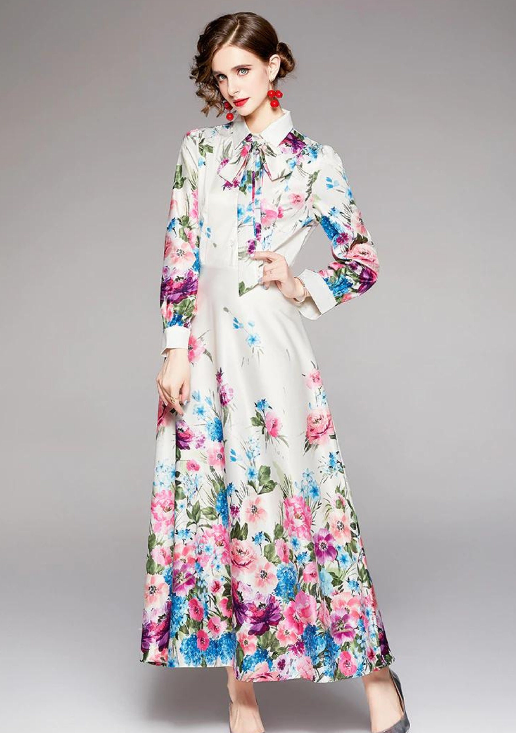 Fashion Runway Overlays Flower Maxi Women's Long Sleeve - Etsy