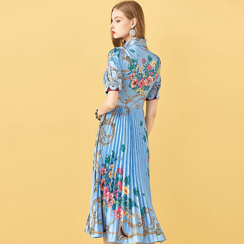 Fashion Runway Summer Midi Dress Women Short Sleeve Lace Etsy