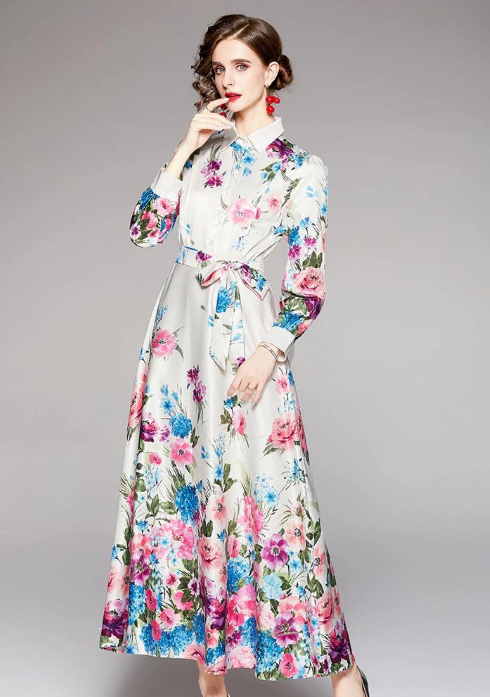 Fashion Runway Overlays Flower Maxi Women's Long Sleeve - Etsy