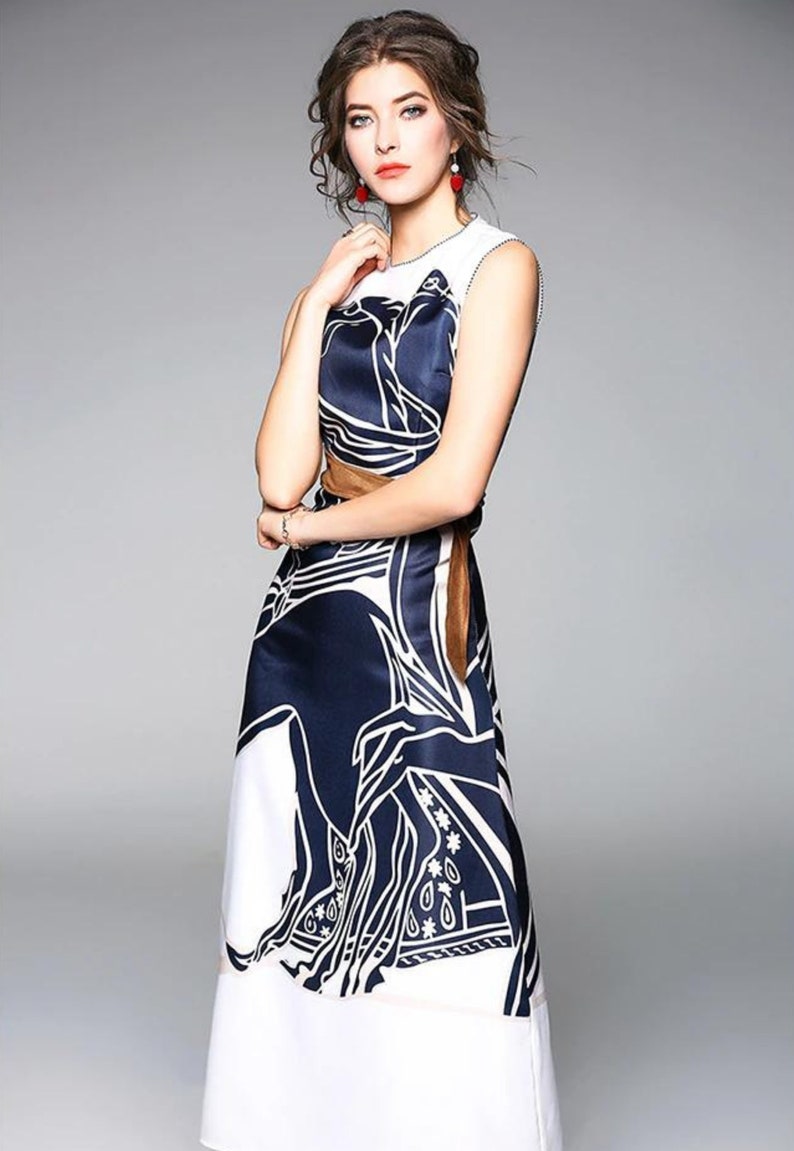 Designer Women's Sleeveless Printing Long Vintage Runway - Etsy