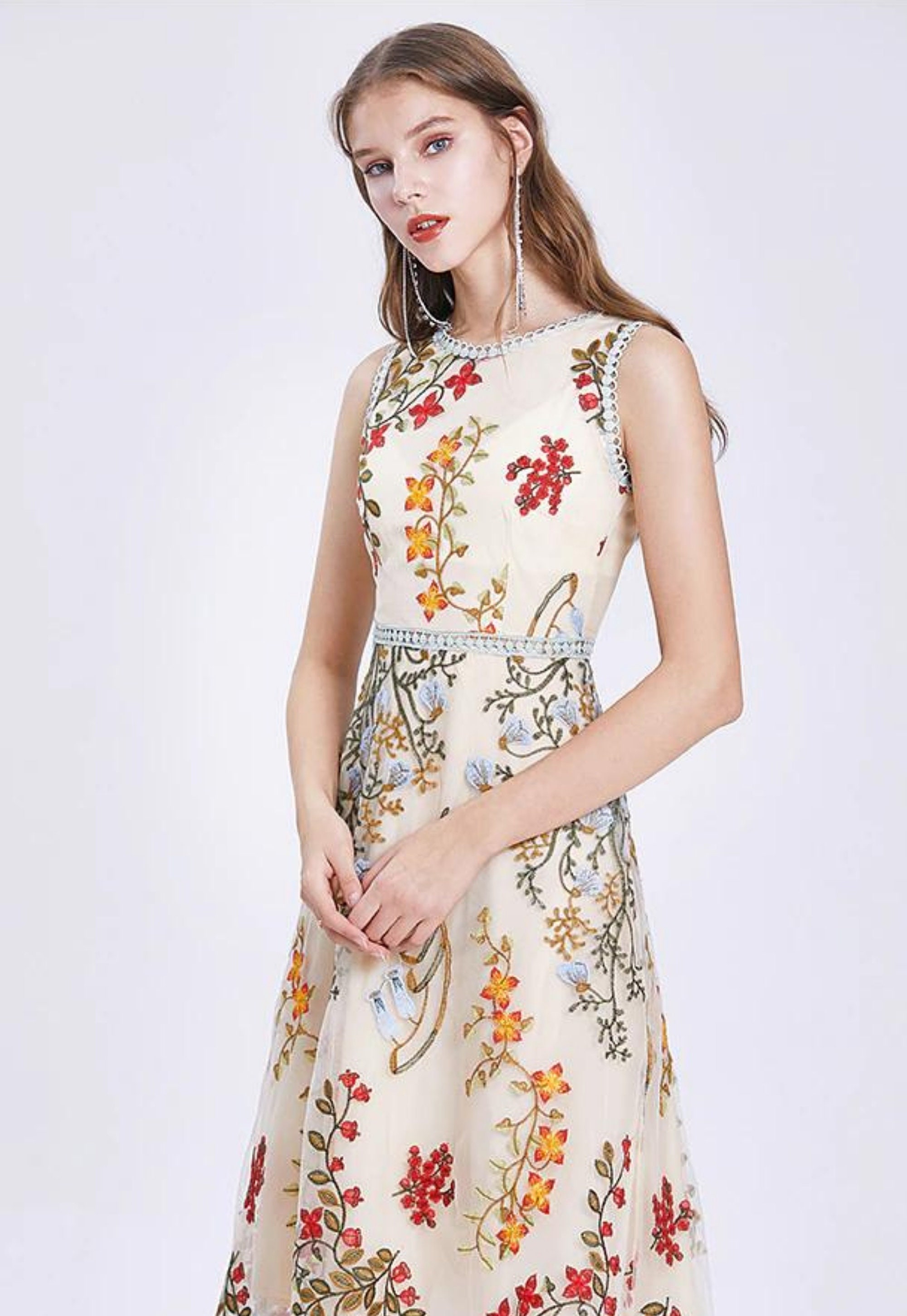 Women Elegant Overlay Flower Embroidery Dress Female - Etsy