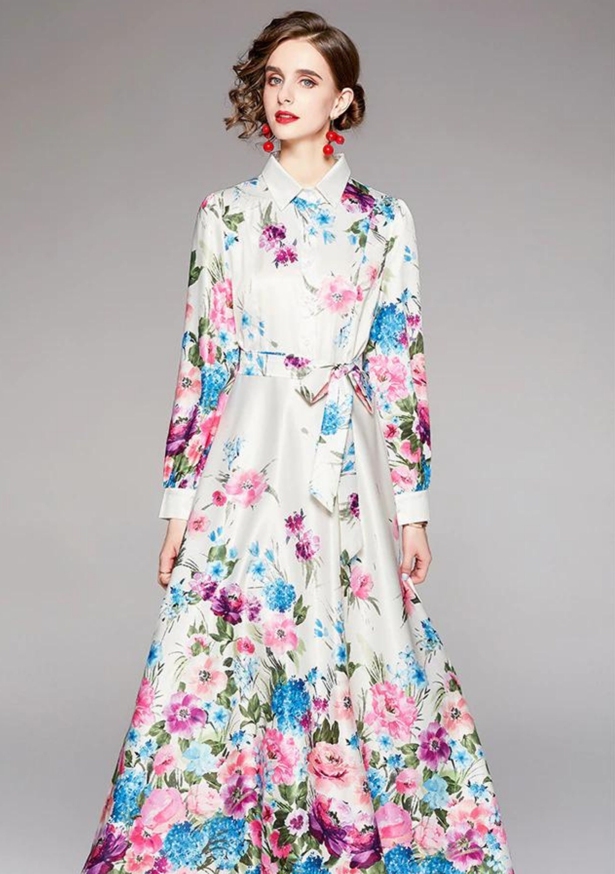 Fashion Runway Overlays Flower Maxi Women's Long Sleeve - Etsy