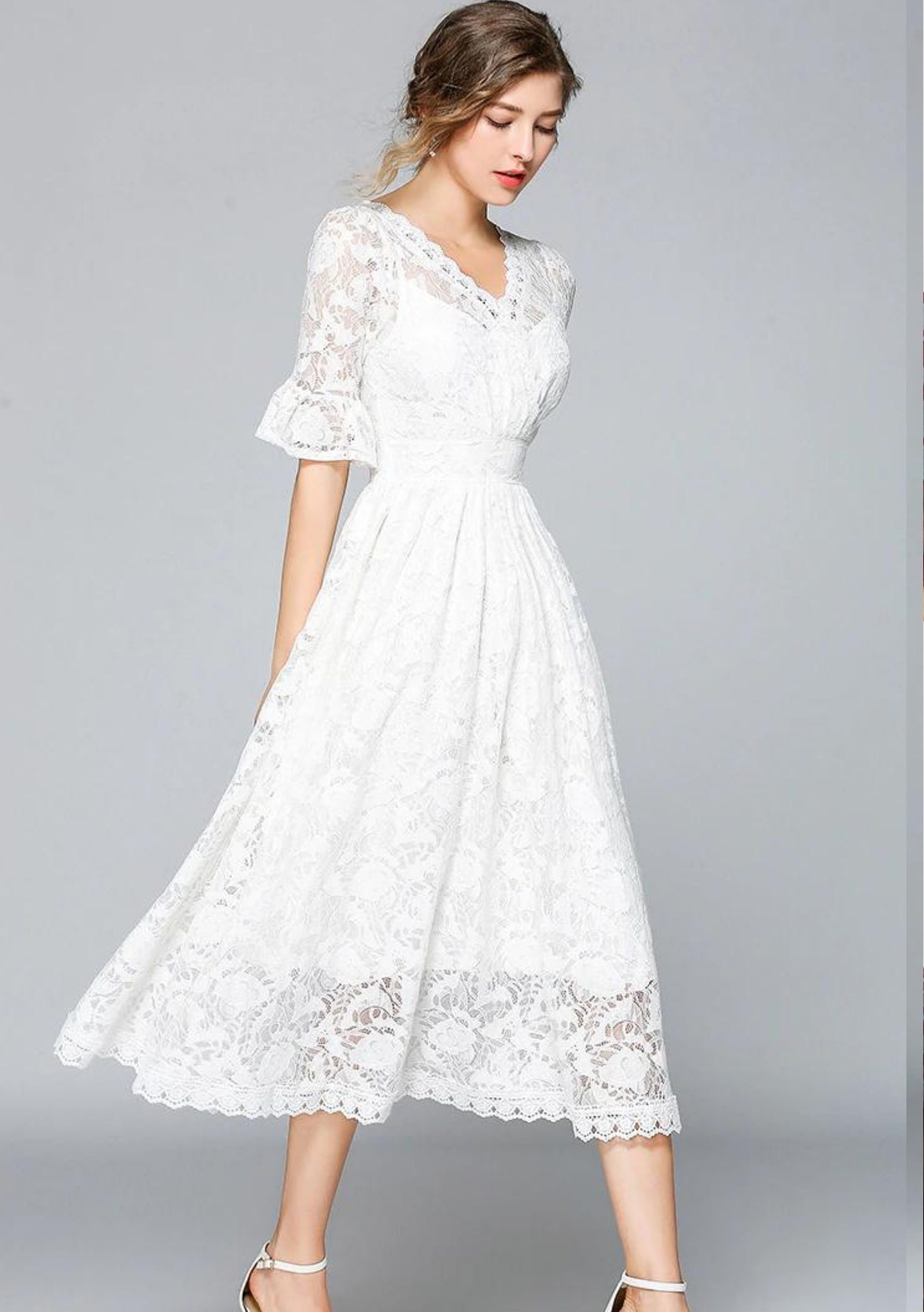 Stand Lace Collar Linen Dress