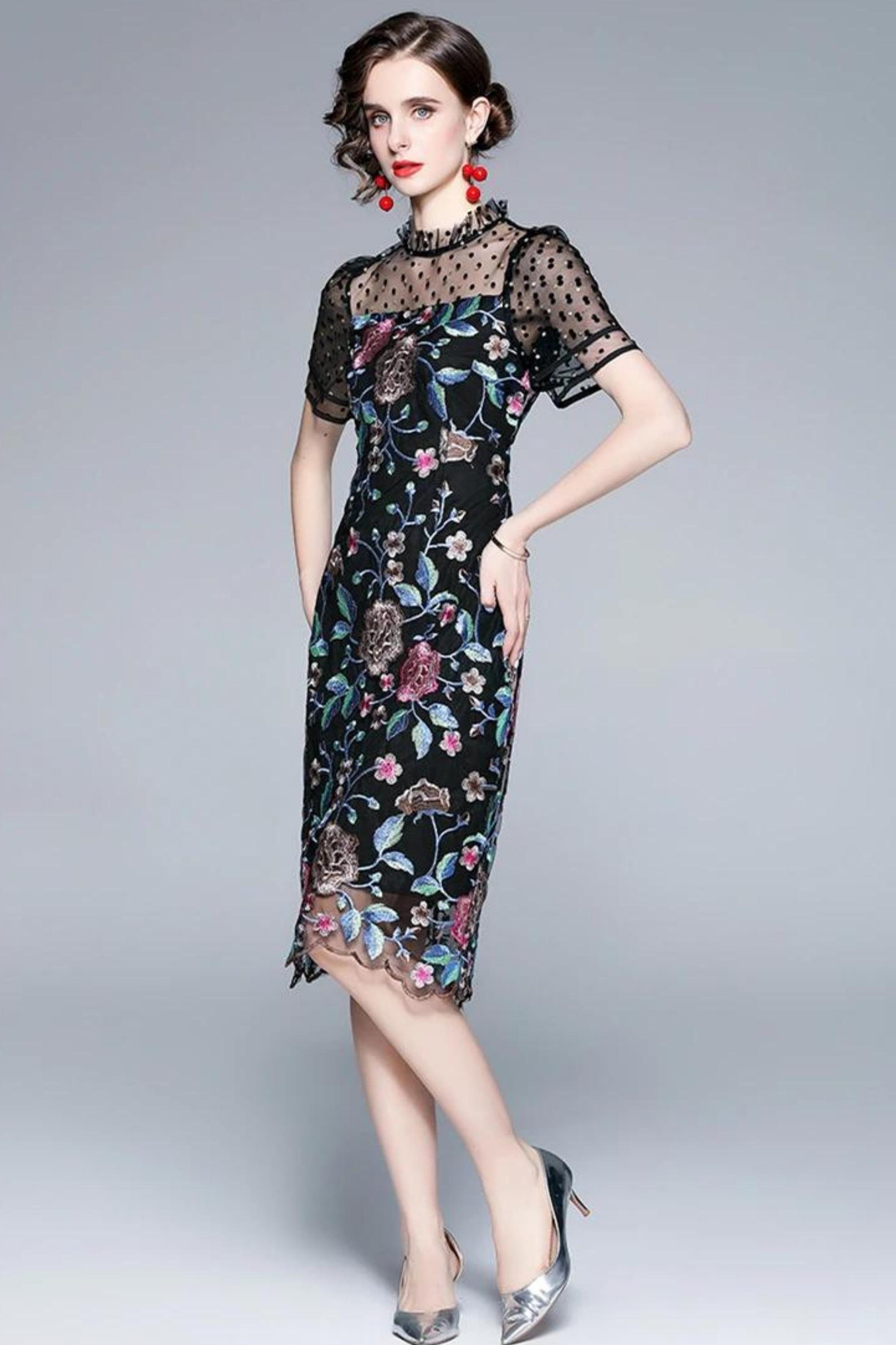 Women Luxury Embroidery Mesh Dress Festa High Quality Elegant - Etsy