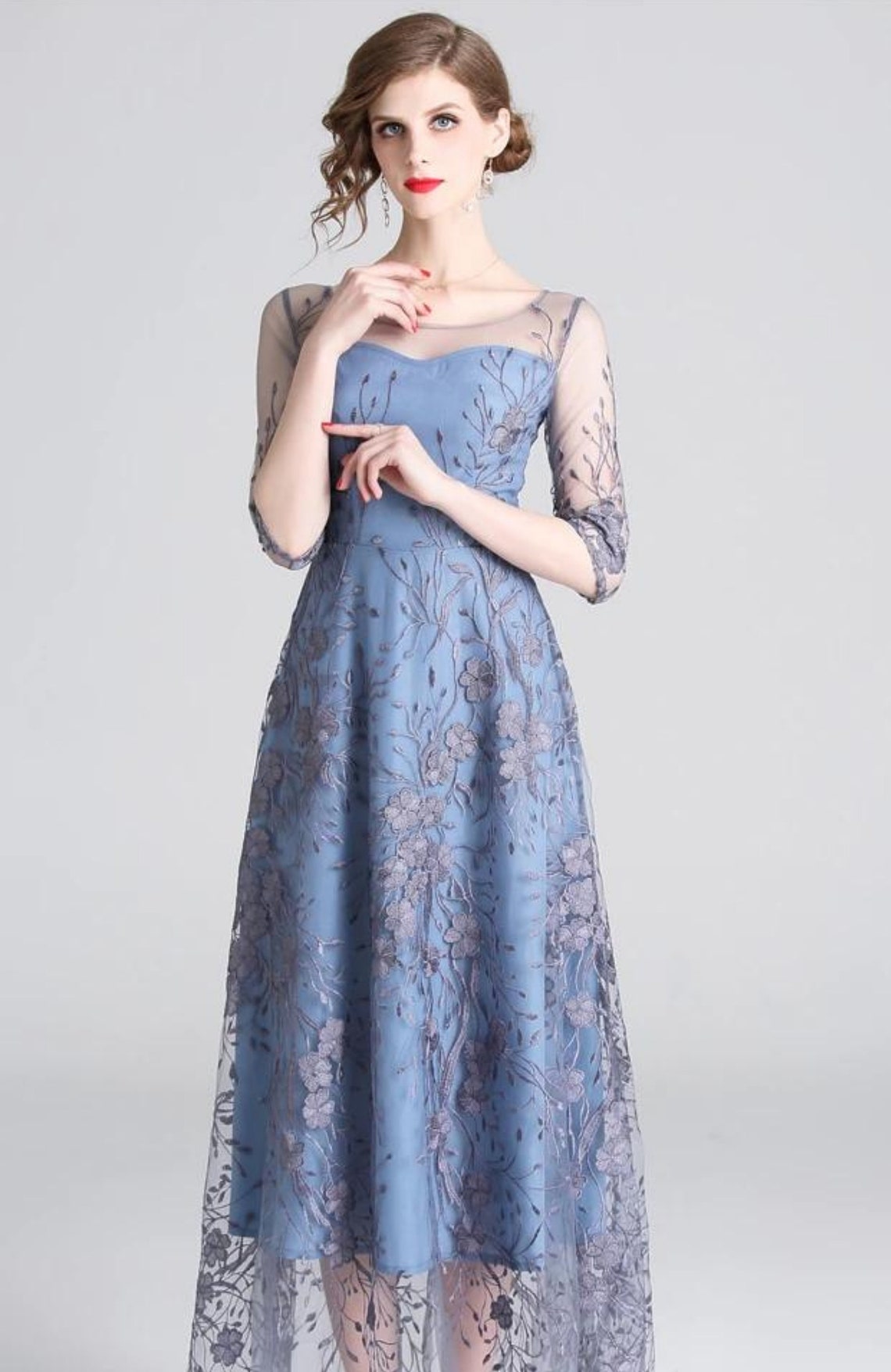 Women Luxury Embroidery Mesh Vestido High Quality Elegant Long - Etsy