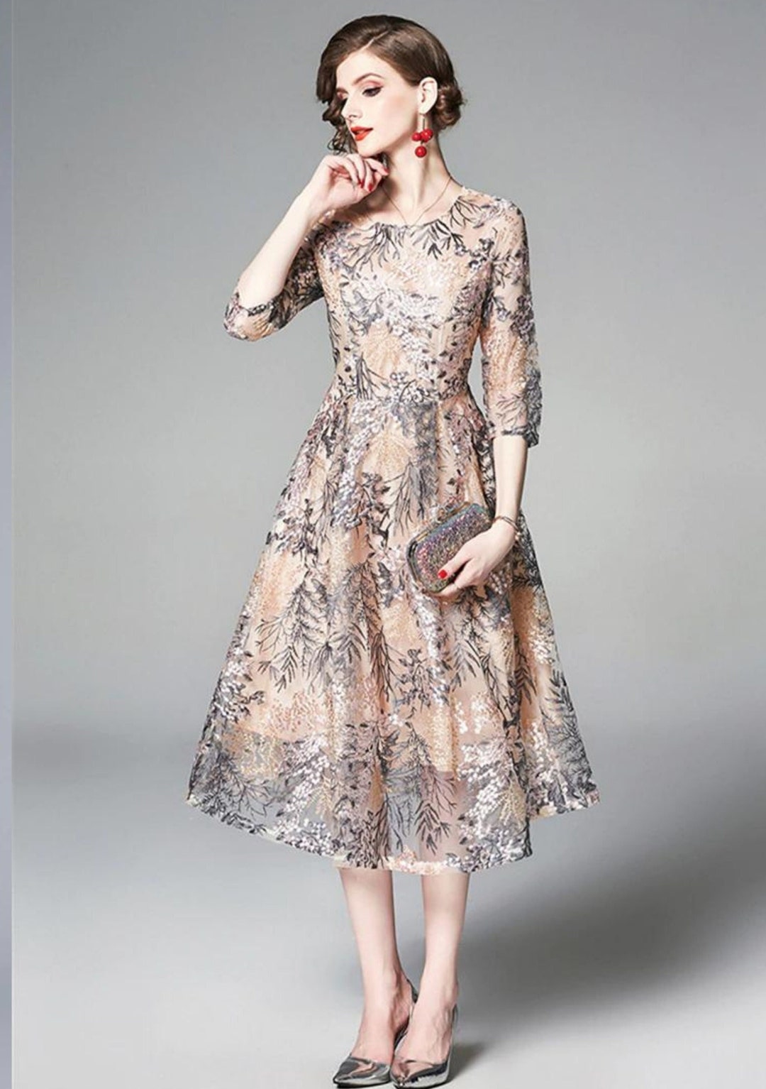 Women Luxury Embroidery Mesh Dress Festa Female Elegant Long - Etsy