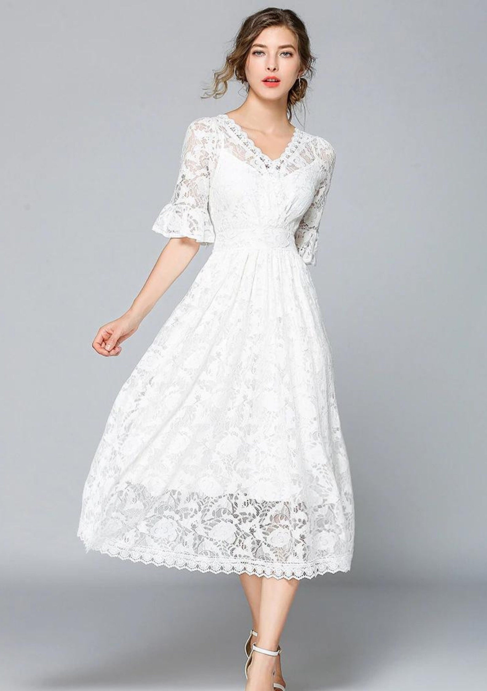 Clare O-Neck Collar Ruched Lace-up Slim Empire Office Lady Style A-LINE Dress