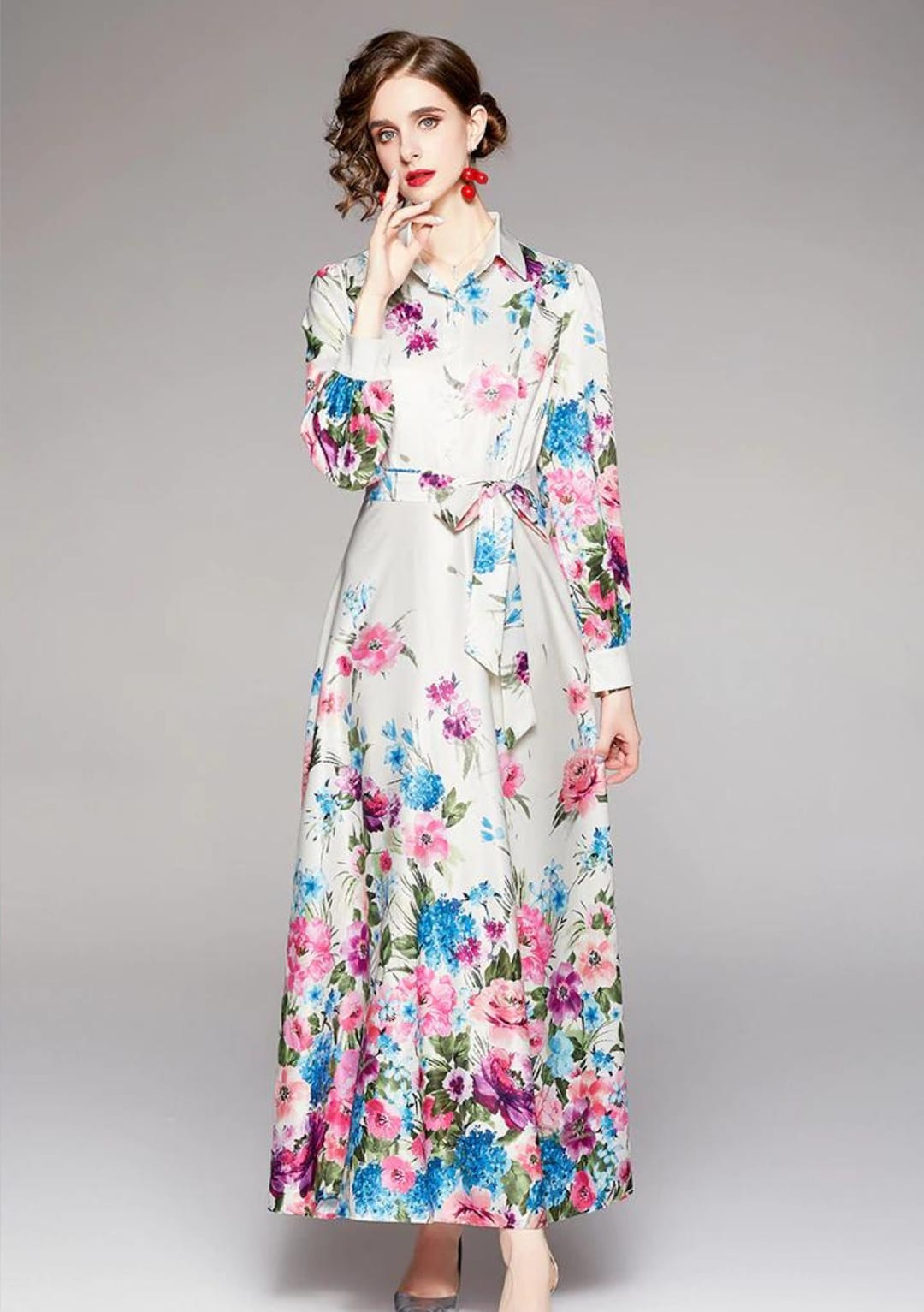 Fashion Runway Overlays Flower Maxi Women's Long Sleeve - Etsy