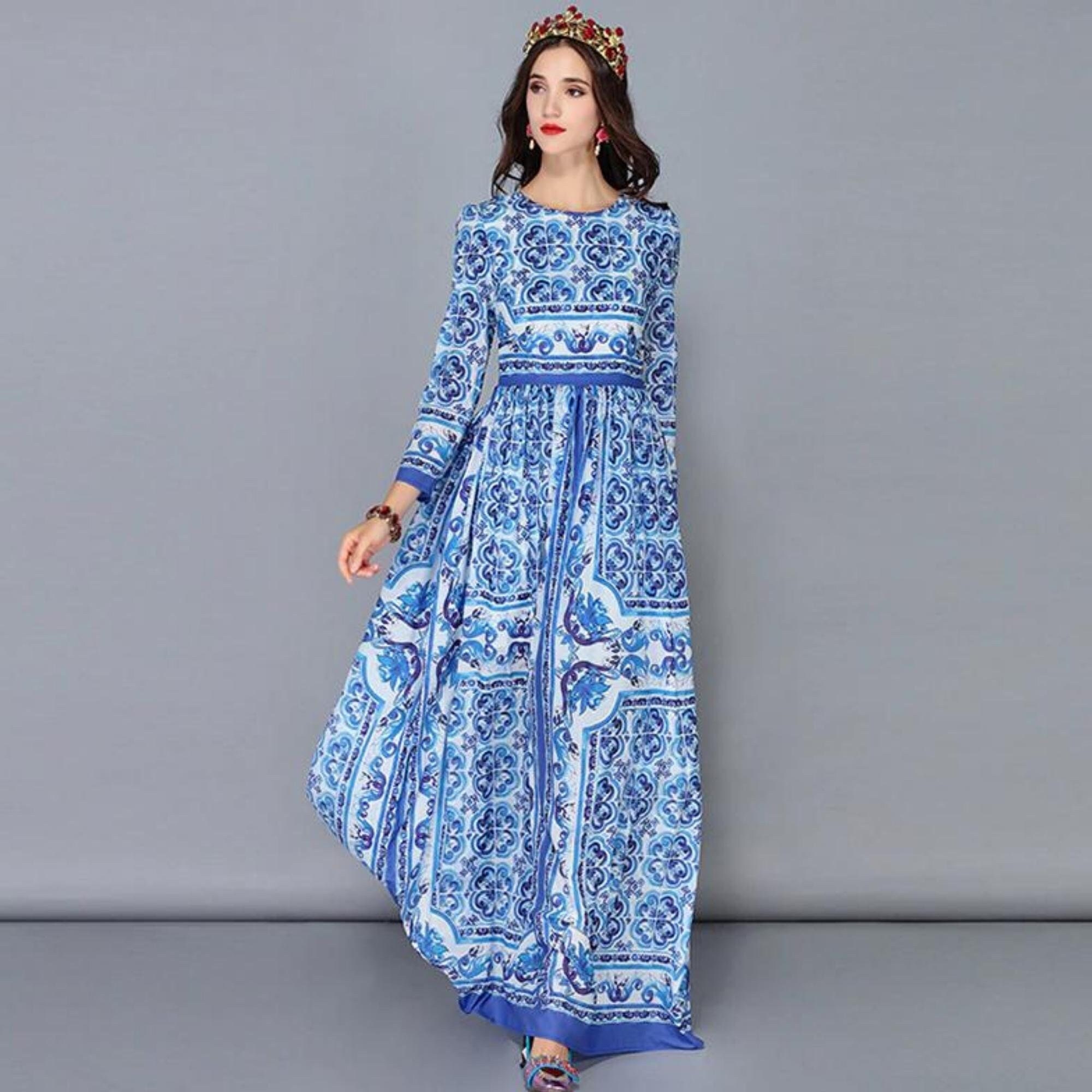 Fashion Runway Maxi Dresses Women's Long Sleeve Vintage - Etsy