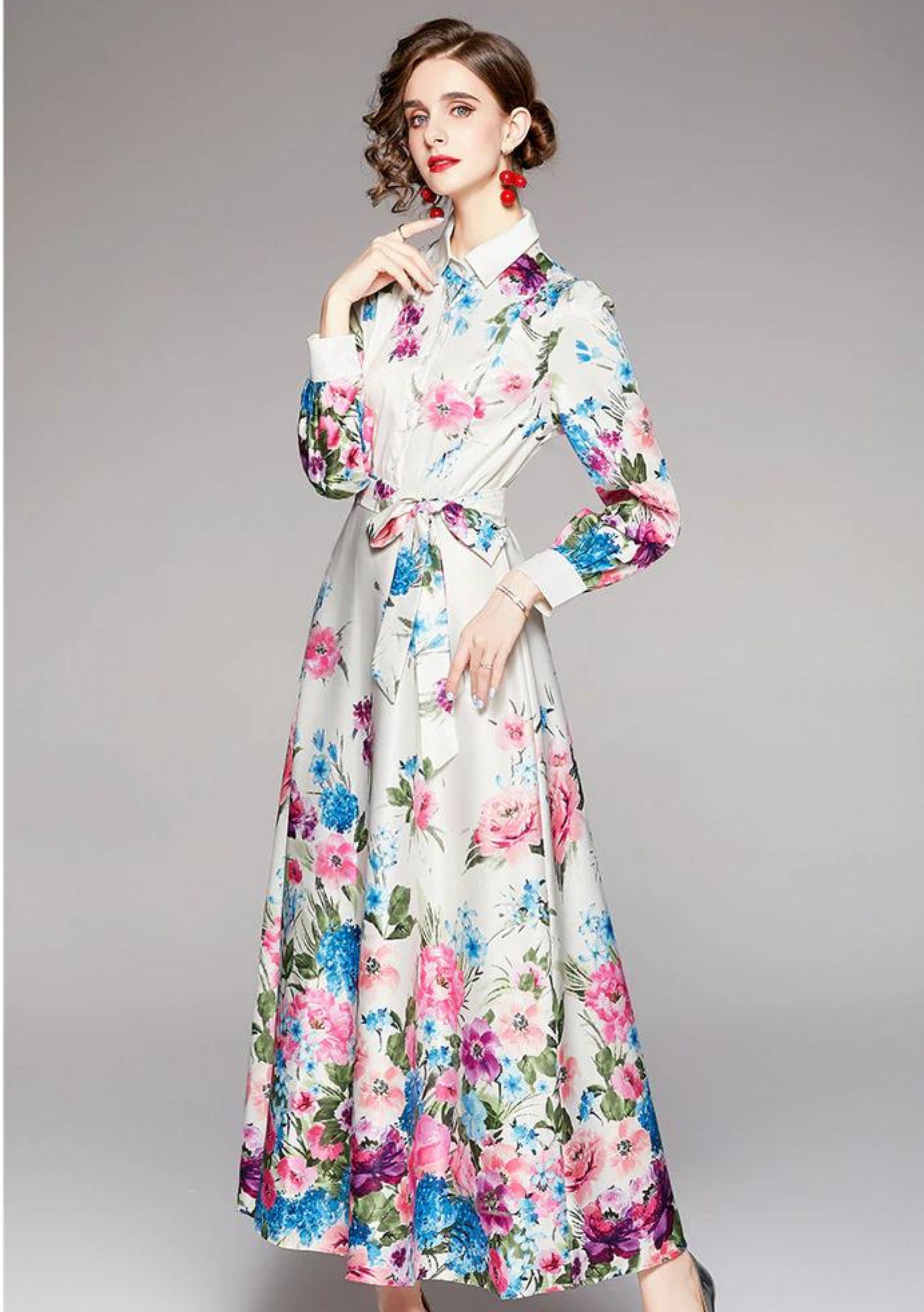 Fashion Runway Overlays Flower Maxi Women's Long Sleeve - Etsy