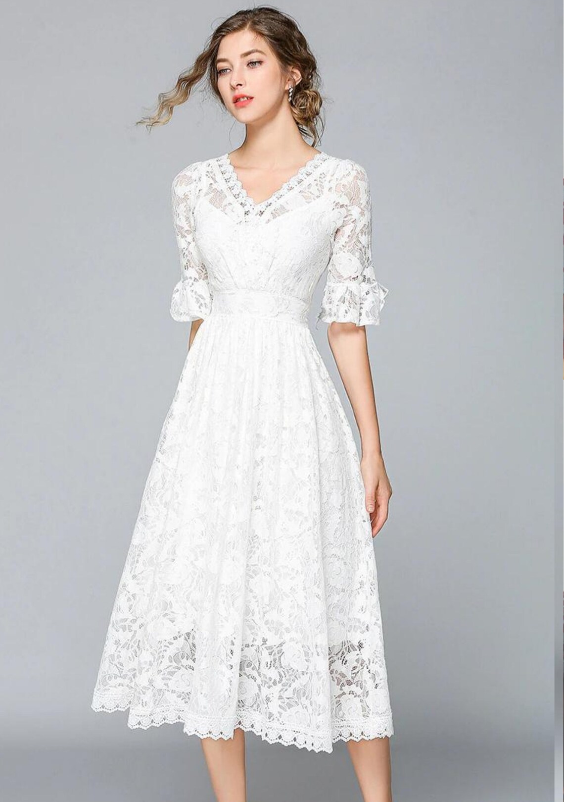 Stand Lace Collar Sleeveless Dress
