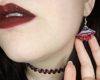 Vampire Lips, Dripping Blood Acrylic Charm Earrings