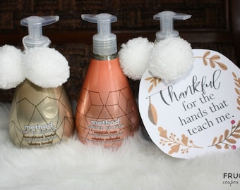 Thankful Teacher Thanksgiving Gift Tag | November Teacher Appreciation Gift Tag Printable PDF Digital Download | Hand Soap Gift for Teachers