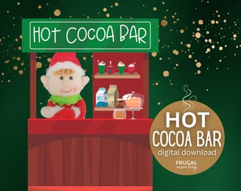 Elf Hot Cocoa Stand,  Christmas Elf-Sized Hot Chocolate Prop Printable PDF, Easy Elf Barista Cafe Set with Green & Red Cups and Coffee Stand