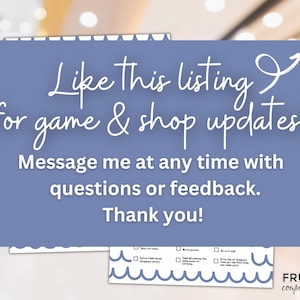 May include: A blue and white graphic with the text "Like this listing for game & shop updates! Message me at any time with questions or feedback. Thank you!" and the text "FRUGAL coupon living" in the bottom right corner.