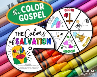 Gospel of Salvation Coloring Wheel, The Color Gospel Wheel Sunday School Craft for Kids, Children's Church Printable Bible Activity Lesson
