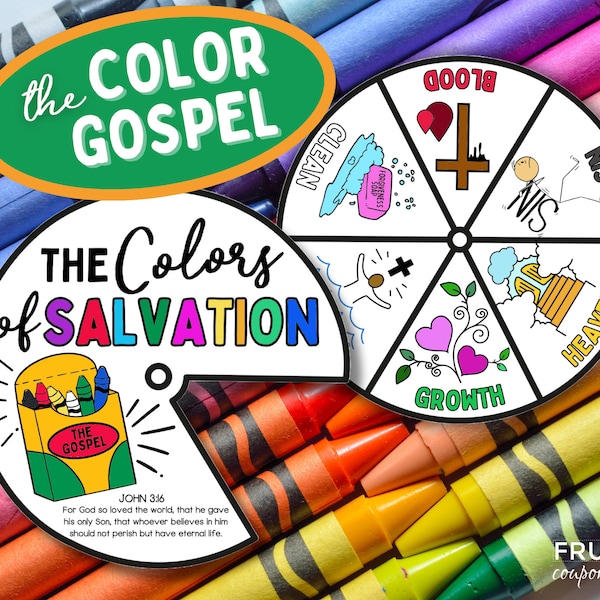 Gospel of Salvation Coloring Wheel, The Color Gospel Wheel Sunday School Craft for Kids, Children's Church Printable Bible Activity Lesson