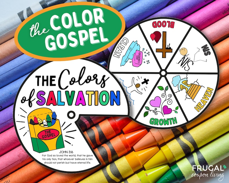 Gospel of Salvation Coloring Wheel, The Color Gospel Wheel Sunday School Craft for Kids, Children's Church Printable Bible Activity Lesson image 1