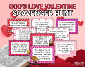 Christian Valentine Scavenger Hunt for Kids, 20 Christ-Focused Valentine's Day Treasure Hunt Clues Cards, Valentine Activity on God's Love