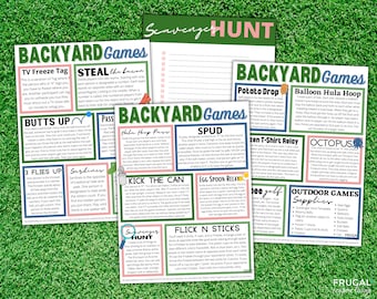 Fun Outdoor Games Printable | 18 Backyard Games for Kids, Teens & Adults - Boredom Busters Activities Directions and Supply List PDF