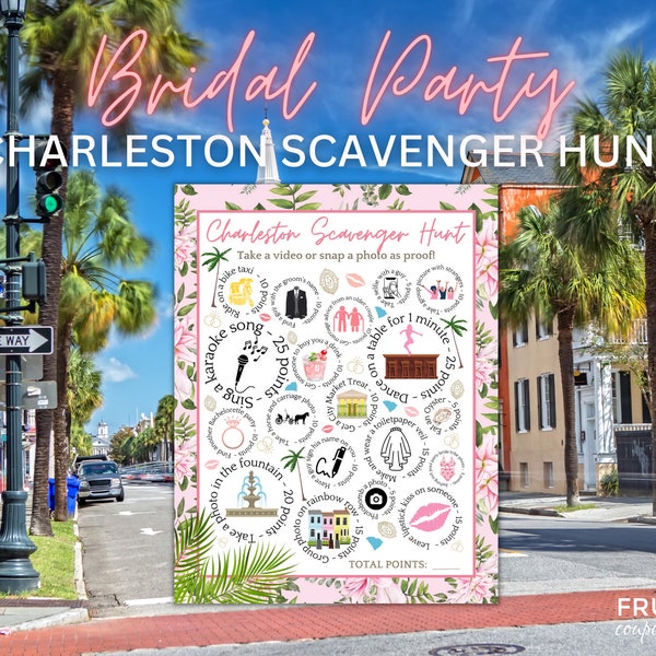 Charleston Bachelorette Scavenger Hunt | Charleston Bachelorette Party Itinerary | Charleston Bachelorette Theme Party Activities Printable