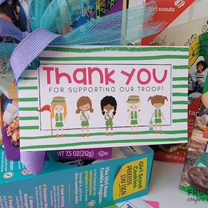 Girl Scout-bedanktags |  Vier bedankkaarten voor meisjes scouting afdrukbaar | Girl Scout Cookie bedankbriefje direct downloaden | Leer manieren!