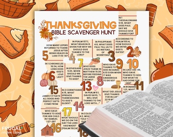 Thanksgiving Scavenger Hunt, Christian Thanksgiving Trivia Printable Bible Verses on Thanksgiving, Sunday School Trivia Game Bible Questions