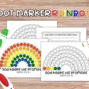 God&#39;s Promise Rainbow Dot Marker Toddler Christian Craft, Dot Painting Sunday School Coloring Page, Noah&#39;s Ark Genesis 9 Rainbow Activity