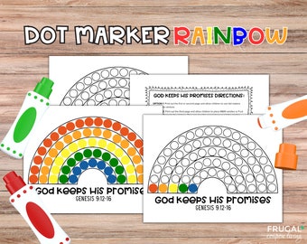 God's Promise Rainbow Dot Marker Toddler Christian Craft, Dot Painting Sunday School Coloring Page, Noah's Ark Genesis 9 Rainbow Activity