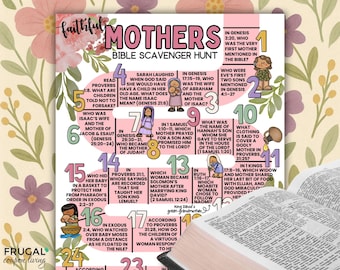 Moms of the Bible Scavenger Hunt, Godly Women of Faith Game Sheet, Mother's Day Trivia Scripture Activity: Mary, Eve, Ruth, Proverbs, More