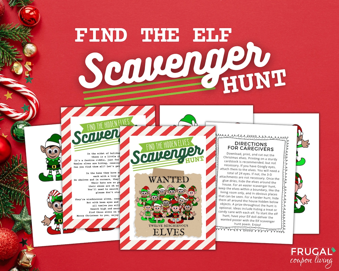 Christmas Elf Scavenger Hunt Find the Hidden Elf Christmas Treasure