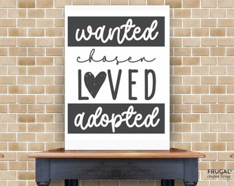 Letrero imprimible con foto del Día de la Adopción (Se busca, elegido, amado, adoptado) / Descarga digital / Regalo de adopción + Ideas para regalos del Día de la Adopción Letrero con impresión artística