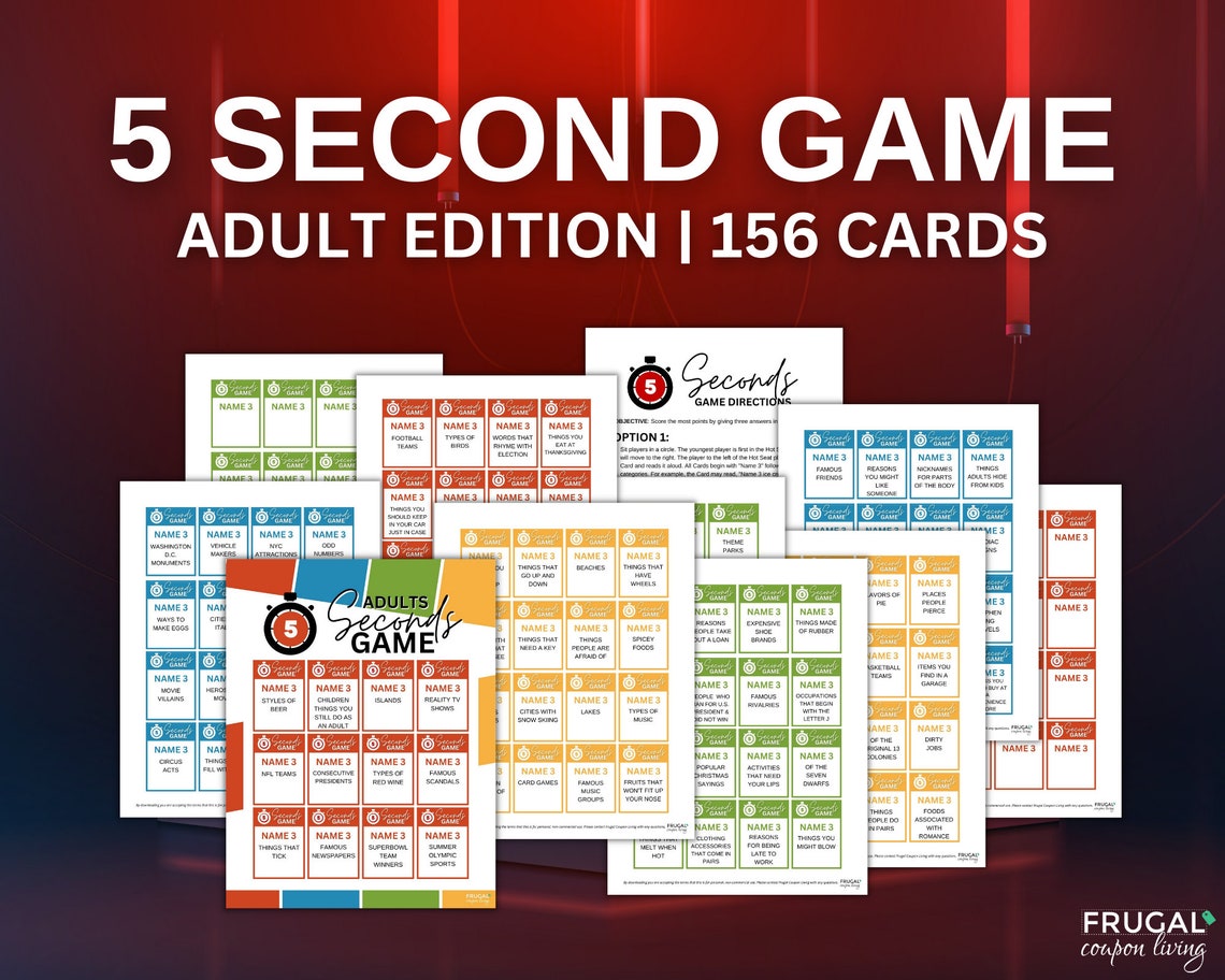 5 Second Game for Adults 156 Printable Adult Cards Games Etsy