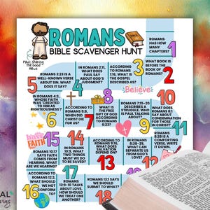 Romans Bible Scavenger Hunt, Romans Activity Printable, Book of Romans Bible Study, Sunday School Bible Trivia Treasure Hunt, Paul's Letters