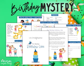 Mystery Birthday Party Activity for Kids, The Case of The Missing Birthday Cake, Kids Puzzle Printables, Birthday Party Game Ages 5-9