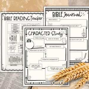 Bible Character Study Guide, Bible Journal Worksheets, Bible Study Notes, Bible Reading Tracker 66 Books of the Bible, Christian Journaling