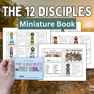 The 12 Disciples Craft Mini Book, 12 Disciples of Jesus Facts Bible Activity for Kids, Sunday School Craft, Great Commission Coloring Page