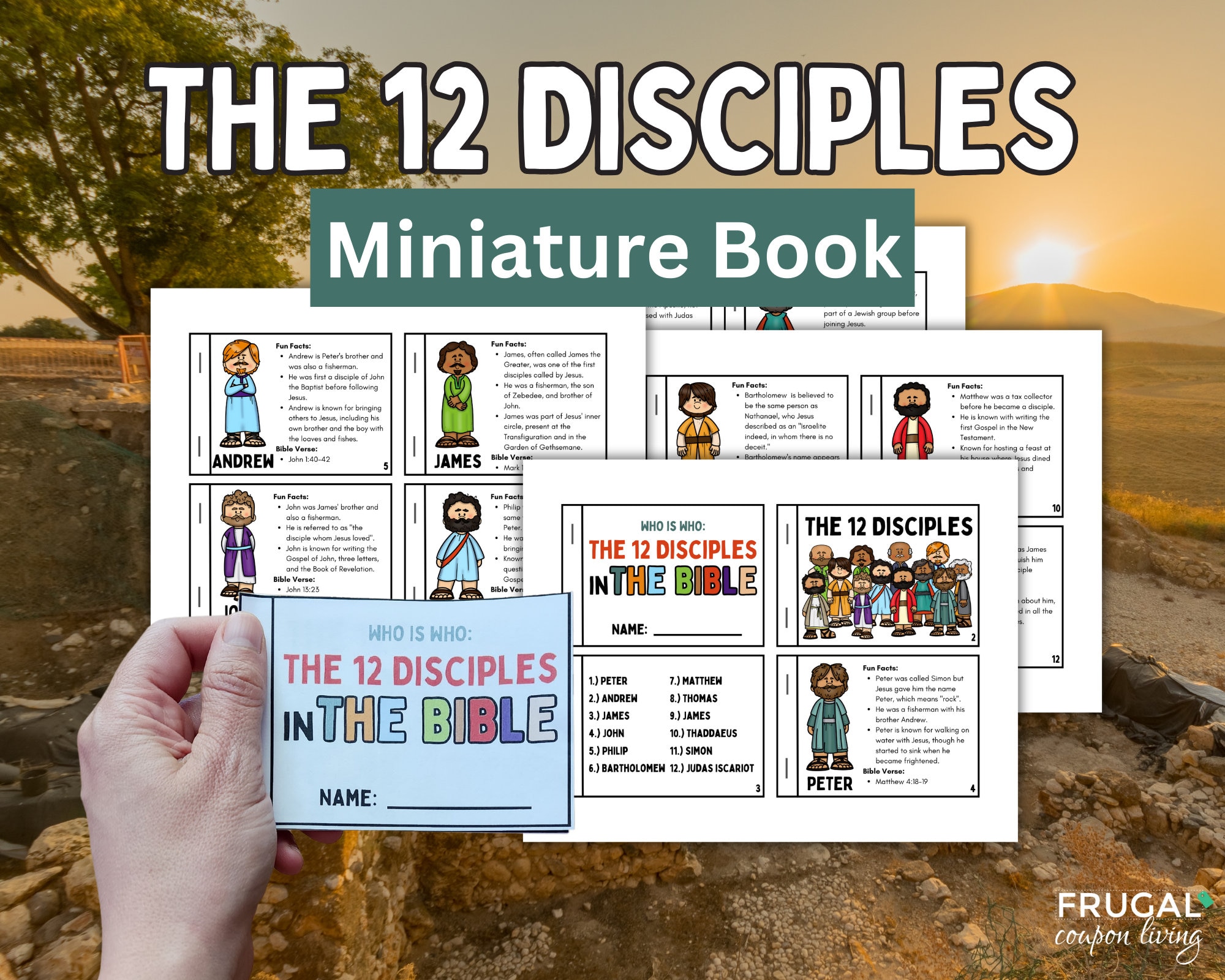 The 12 Disciples Craft Mini Book, 12 Disciples of Jesus Facts Bible Activity for Kids, Sunday School Craft, Great Commission Coloring Page